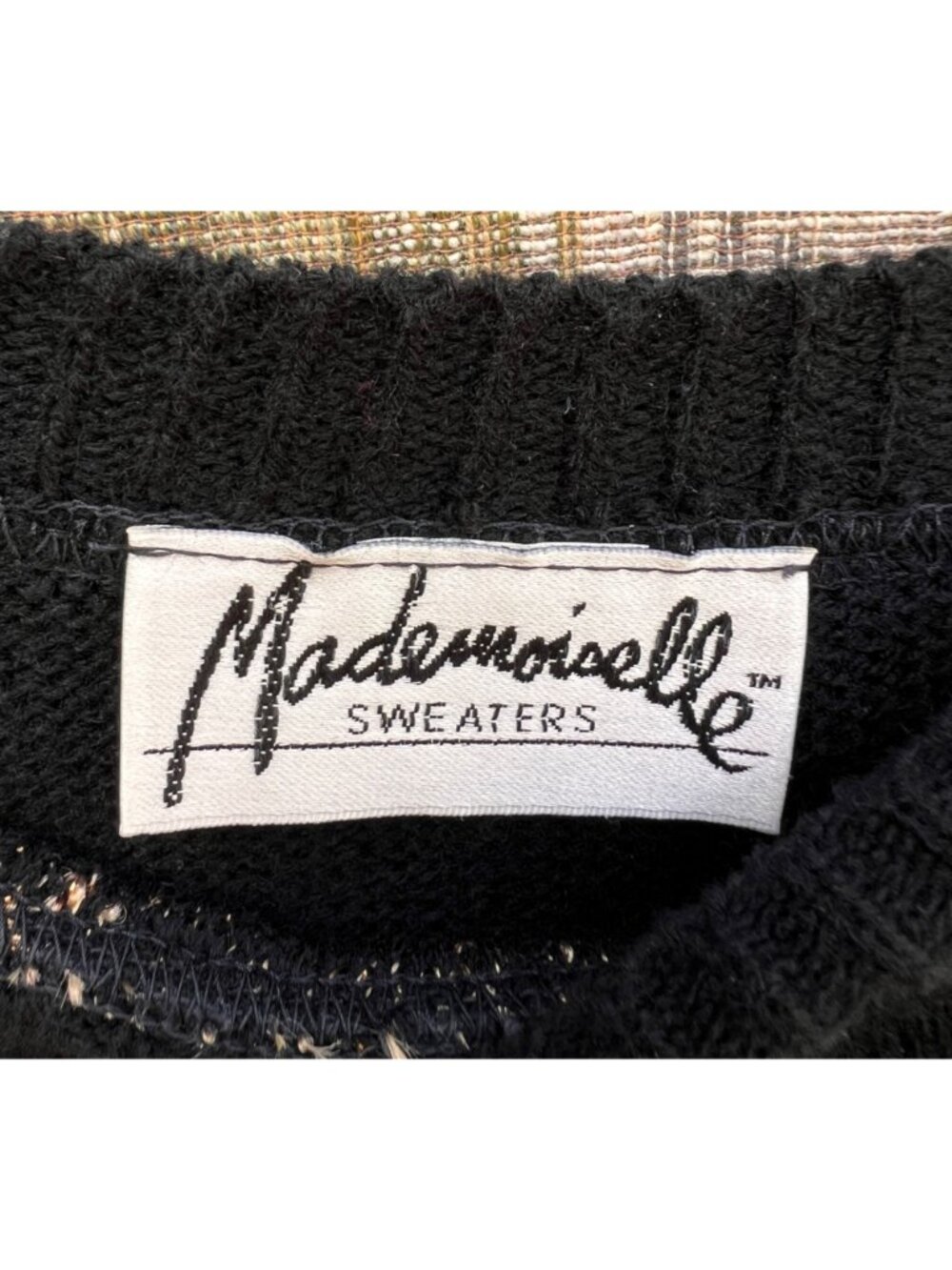 Y2K Madamoiselle Sweater XL Black & Sparkly Gold Baroque Knit VTG 90s Glam Rock - Picture 5 of 10